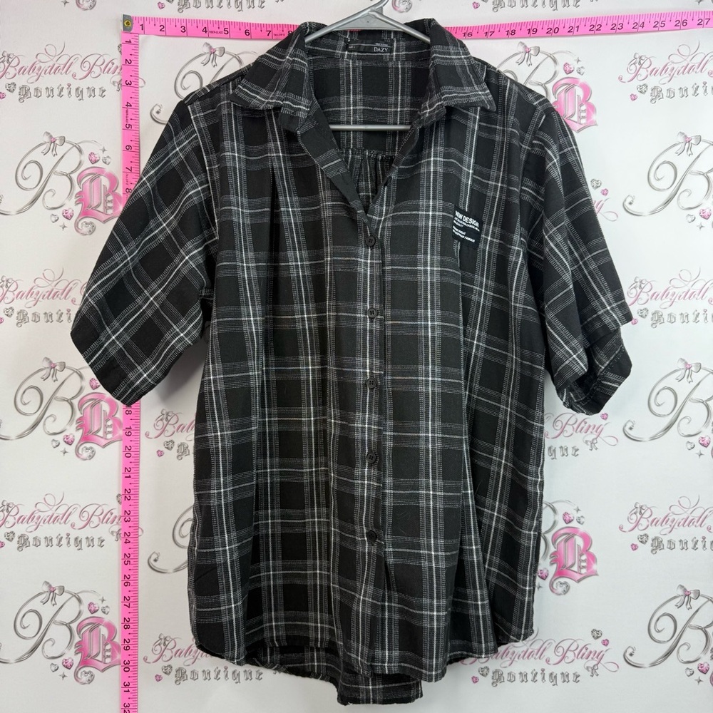 Dazy shirt striped Men's Plaid Short-Sleeve Button-Down Shirt — Black & Gray